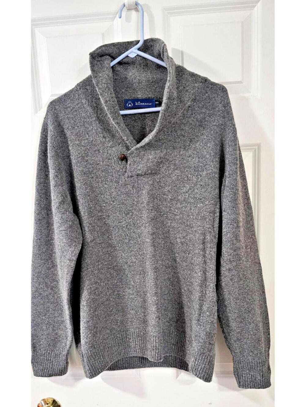 La Barraca  Mens Cowl Neck  Wool Blend Sweater Salt Pepper Gray Knit SZ Medium